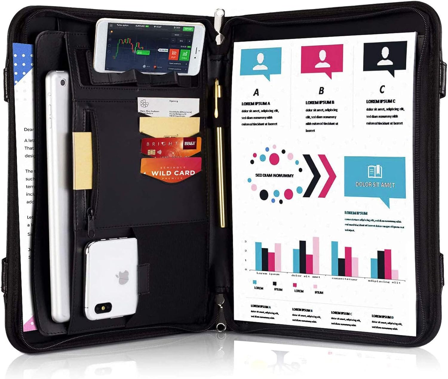 TIANSE Conference Folder A4 Zipped Handle Padfolio Portfolio Organizer, Executive