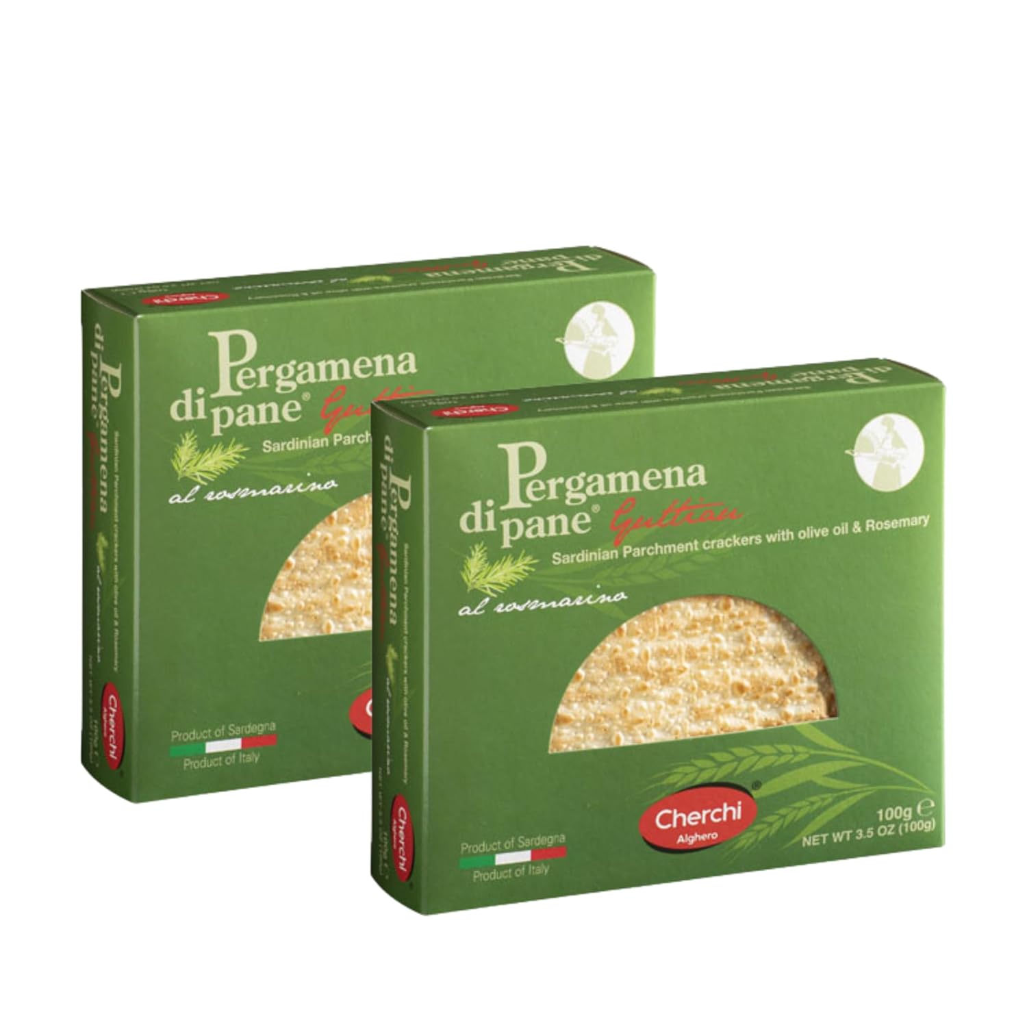 Sardinian Cracker Pane Guttiau - Crispy Parchment Crackers Made in Italy by Cherchi Alghero - Light, Thin, and Crunchy - 2 x 3.5 oz Packs - Perfect with Cheese, Dips & Charcuterie (Rosemary)