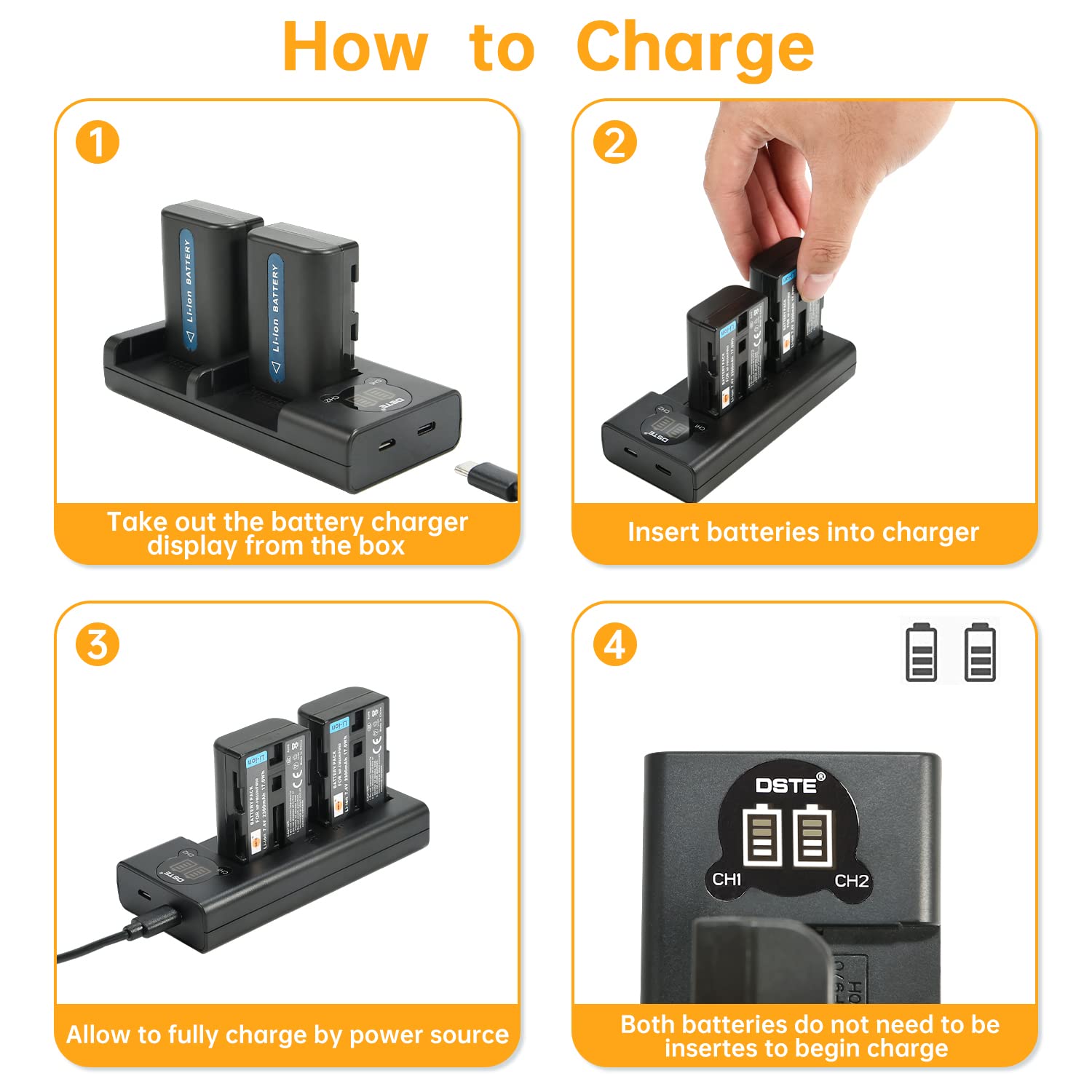 Batterie de Remplacement (Paquet de 2) et Chargeur Smart LED Dual USB Compatible pour Sony NP-FM30, NP-FM50, NP-FM51, NP-QM50, NP-QM51, NP-FM55H and Sony CCD-TR108, CCD-TR208, CCD-TR408