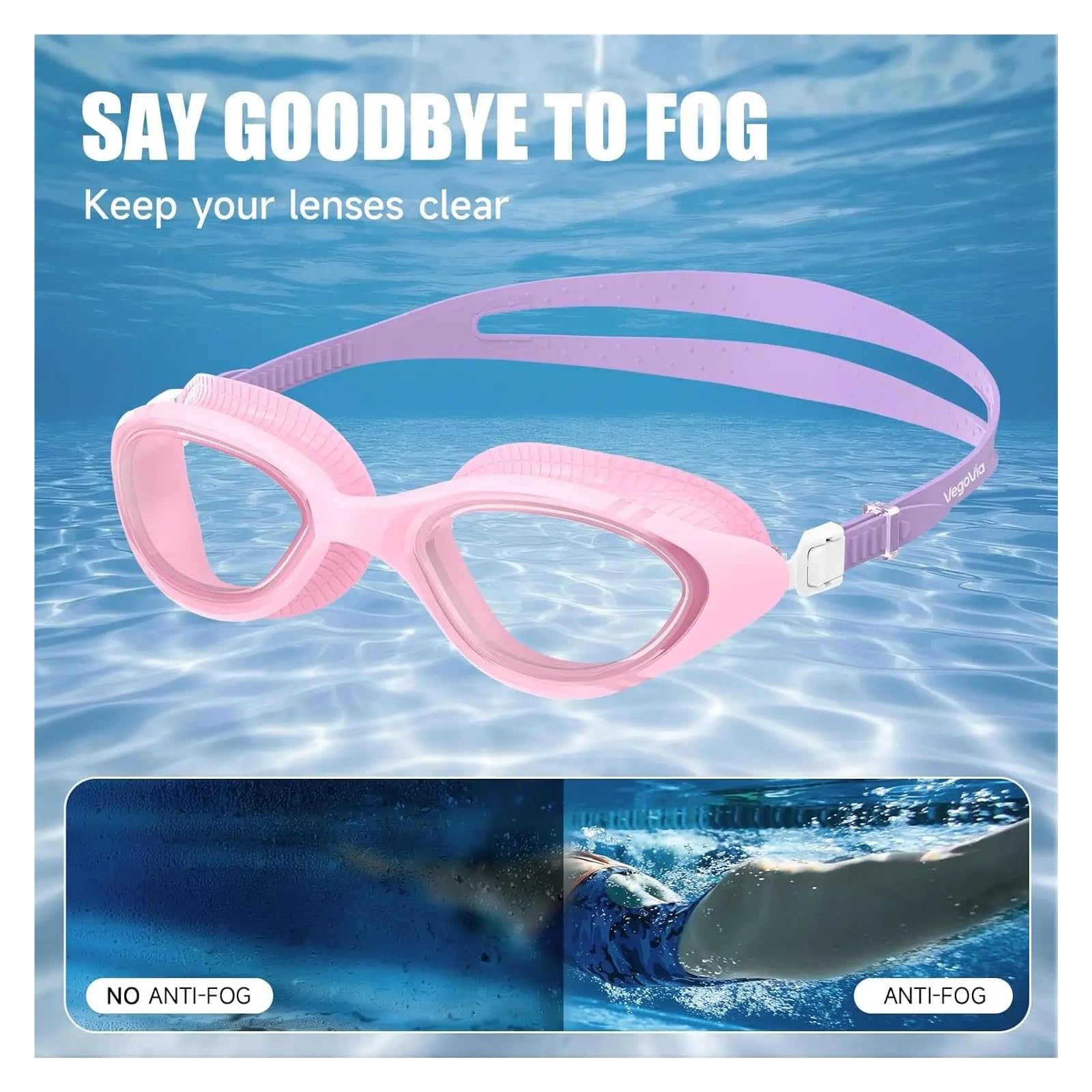 JANSELNOVA Occhialini da nuoto UV antiappannamento for uomo e donna, occhiali piscina con custodia protettiva Occhialini da nuoto