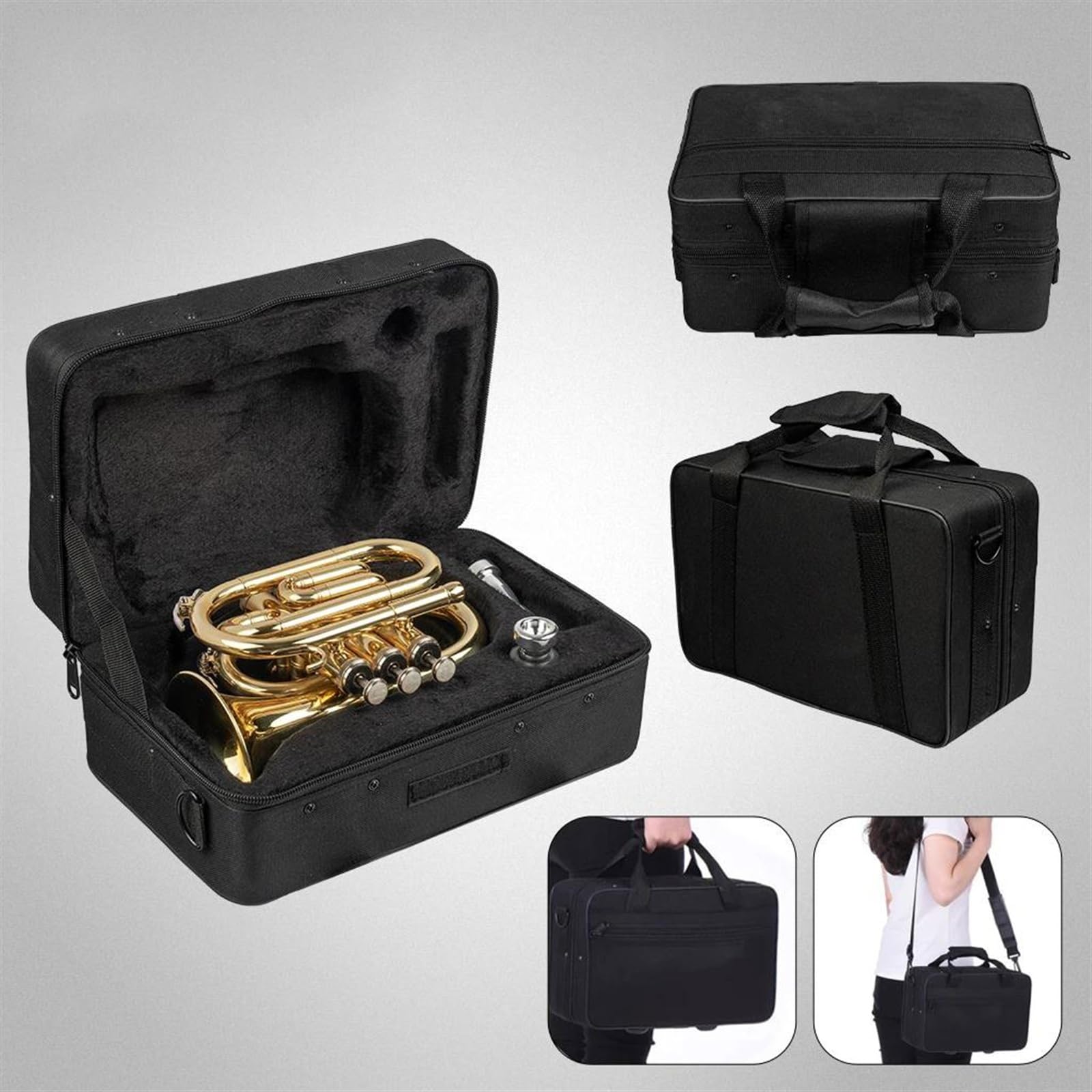 Trąbki Profesjonalna Kieszonkowa Trąbka B-Flat Brass Instrument Rękawica Twardy Futerał Stal Nierdzewna