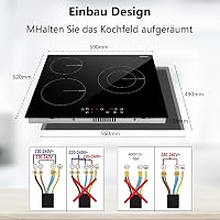 Karinear Beépíthető Üvegkerámia Főzőlap 60 cm 3 Zónás 5200W Érintésvezérléssel Gyerekzárral Időzítővel 7