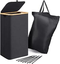 BRIAN & DANY Laundry Basket with Removable Lining Bag, Laundry Basket with Lid and Handles, Black, 70 x 39 x 29 cm