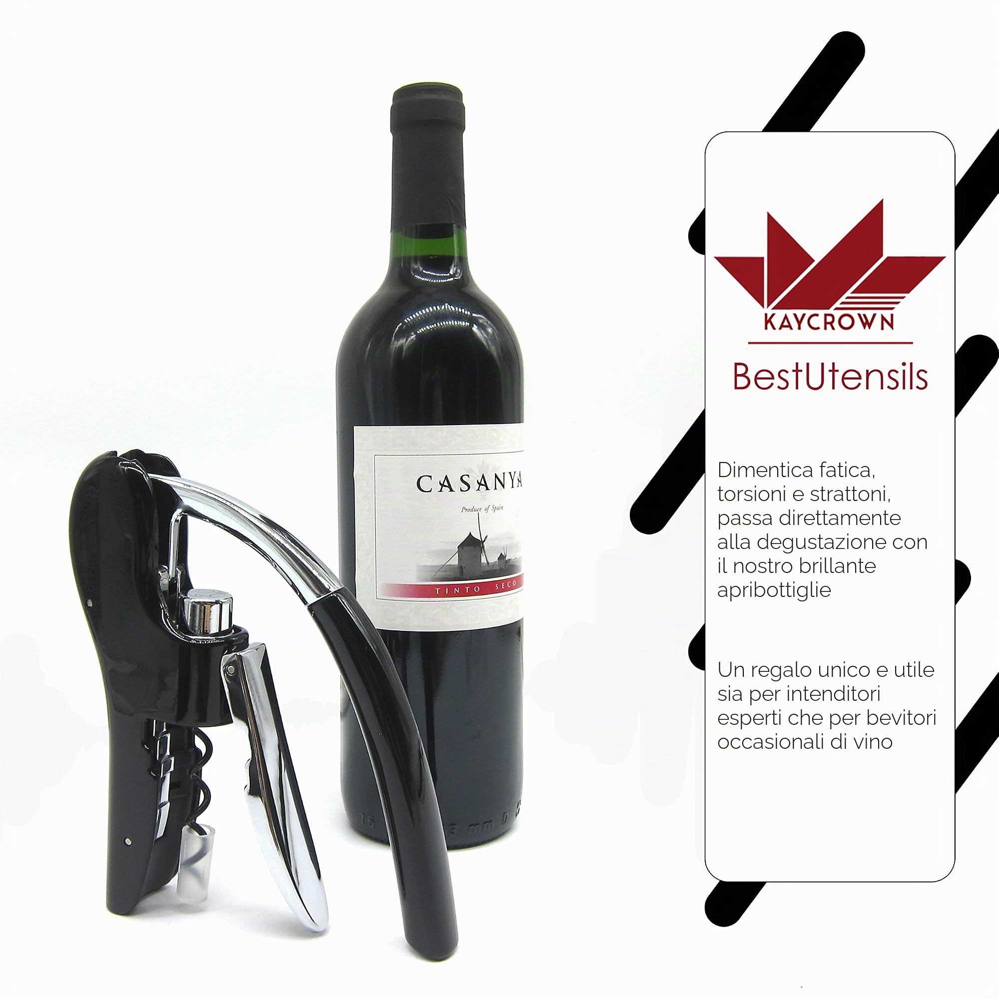 BestUtensils Kit apribottiglie professionale, in lega di zinco, con leva, tagliacapsule incluso Black