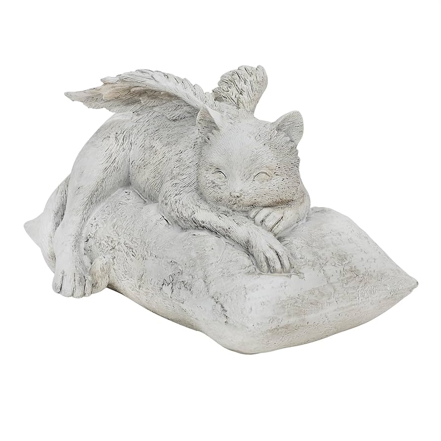 Amazon | 猫 お墓 墓石 天使の猫 彫像 樹脂製 猫の墓石 寝って