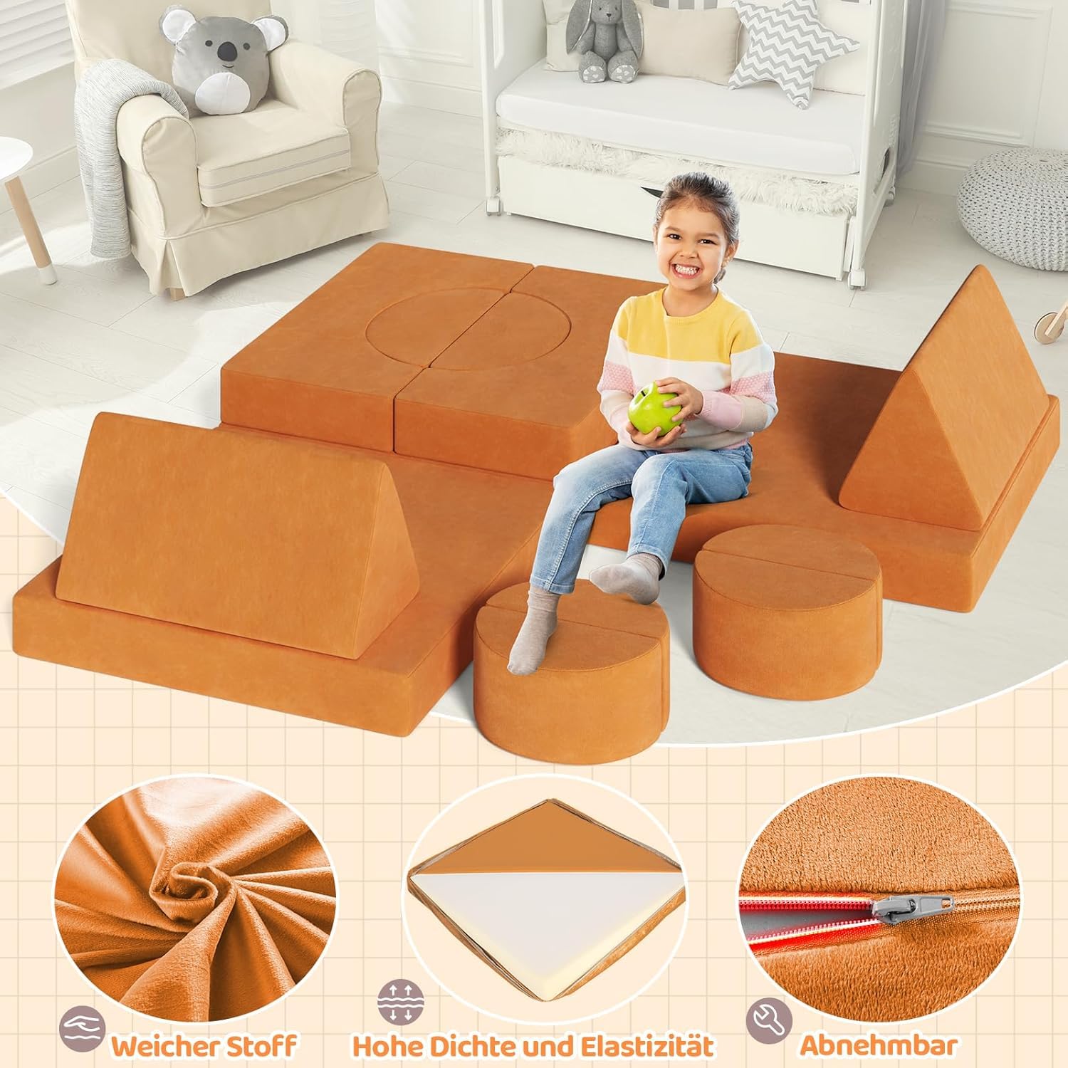 Spielsofa Kindersofa mit 15PCS Modul,Modulare Kinderspielcouch,Kindersofa aus Schaumstoff Bausteine,Spielsofa für Kinder & Kindersessel,Kuschelecke im Kinderzimmer,zum Spielen,Kreativsein,Schlafen