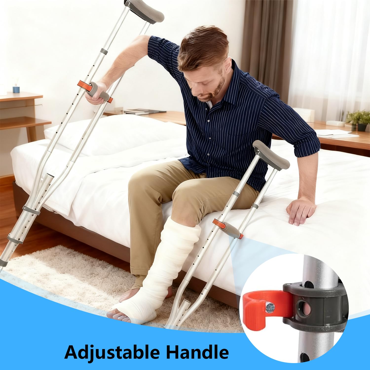 Muletas para axilas para adultos, 2 muletas plegables de altura ajustable de aluminio ligero con asas acolchadas y pies antideslizantes, muletas resistentes que soportan 330 libras para hombres y