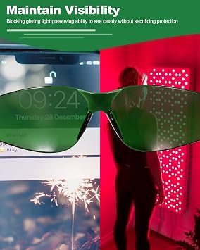 LIGHTMEUP Red Light Therapy Glasses,Eye Protection for Infrared & LED Light SessionsBlocks 200-2000nm Harmful Wavelengths,Maintain Visibility,Lightweight Red Light Goggles