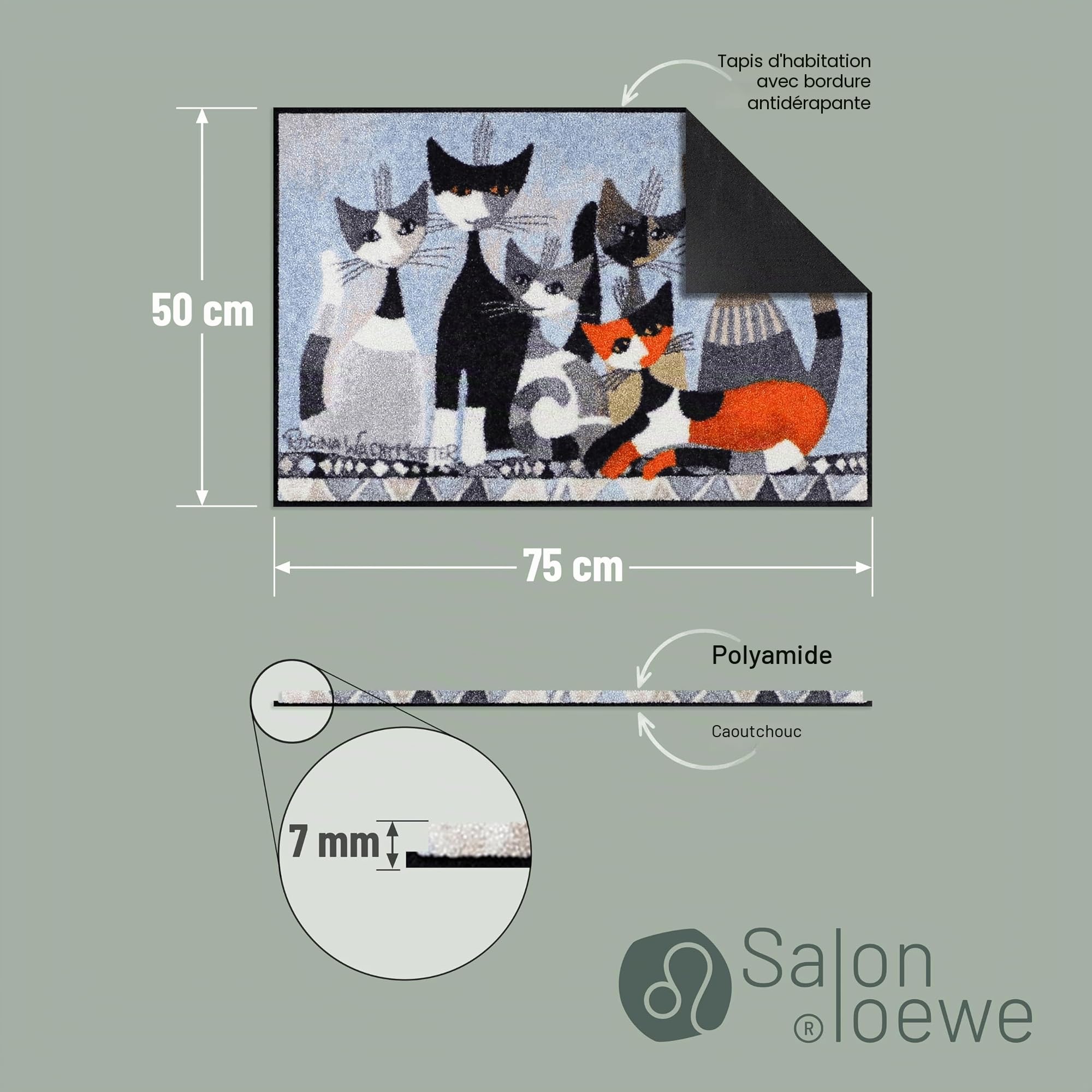 Rosina Wachtmeister Siamo Paillasson Lavable 50 x 75 cm