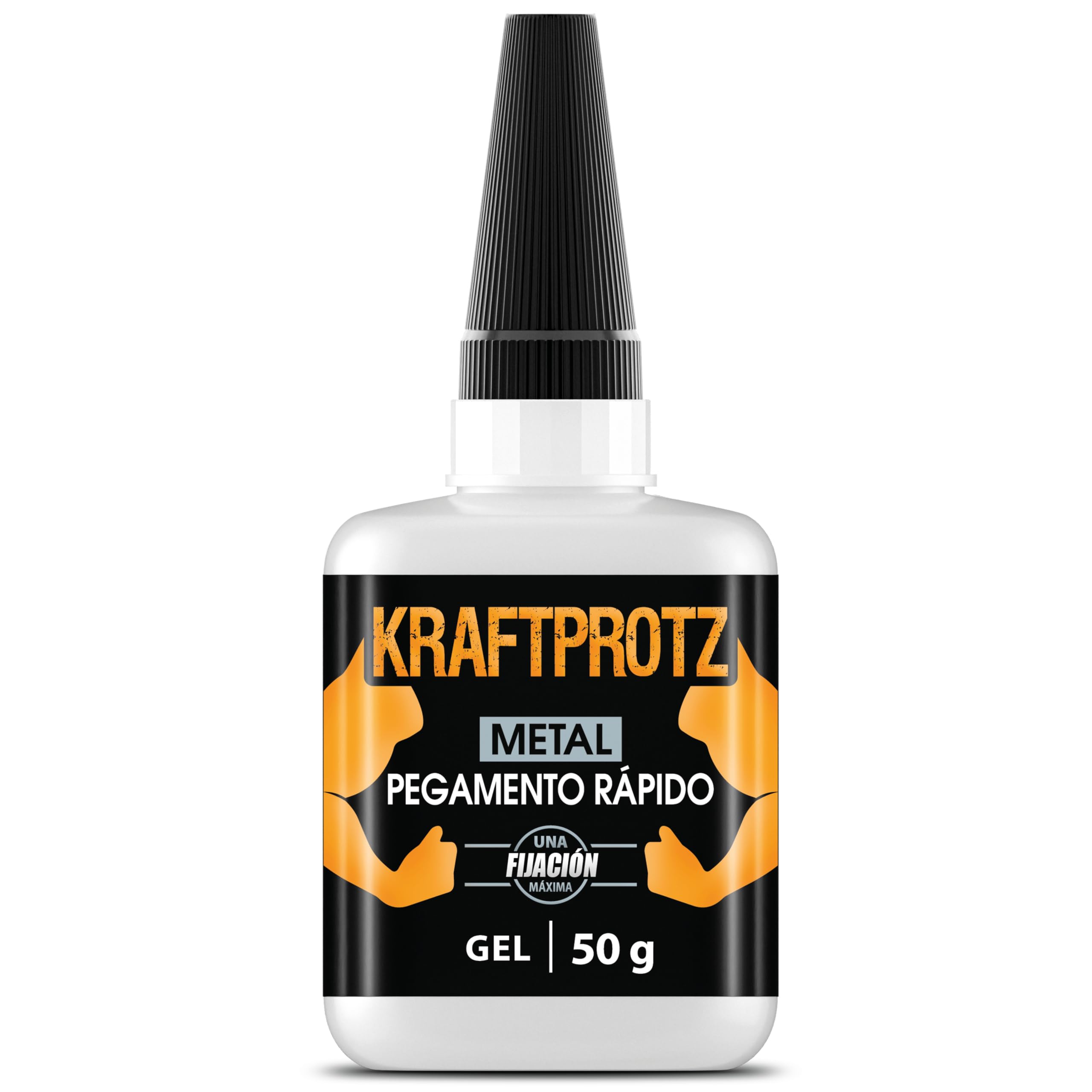 Pegamento gel para metal extra fuerte – KRAFTPROTZ 50 g XXL – adhesivo transparente, resistente al agua y calor – punta antiobstrucción – pega aluminio, acero, hierro, cobre, goma, vidrio, plástico