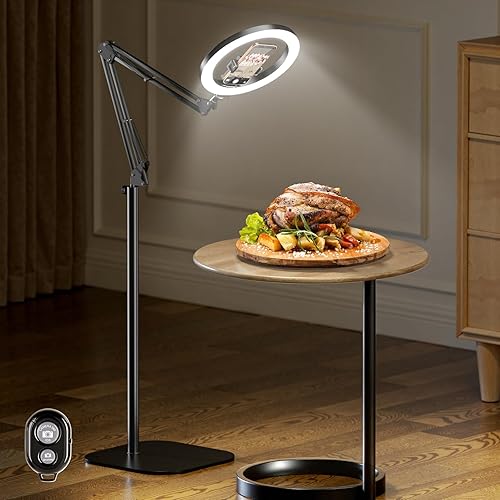 LUXSURE Tripod for iPhone with Light,71" Overhead Phone Mount with Phone Holder,Adjustable Ring Light with Stand and iPhone Tripod for Video Recording,Cooking,Painting,TikTok,YouTube - Standing