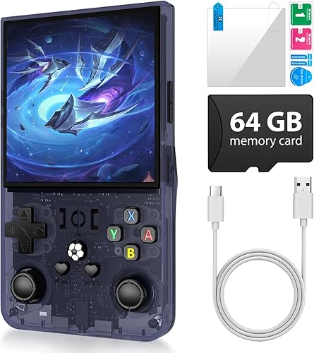 R36Max - Consola de juegos de mano retro, consola de videojuegos con tarjeta TF de 64 G, recargable de 4000 mAh, sistema Linux, pantalla IPS de 4.0