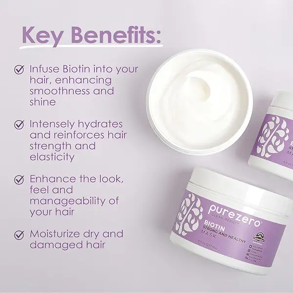 PureZero Biotin Strengthening Hair Mask 8 oz – Nourishing, Moisturizing, & Repairing for Stronger, Healthier Hair 2