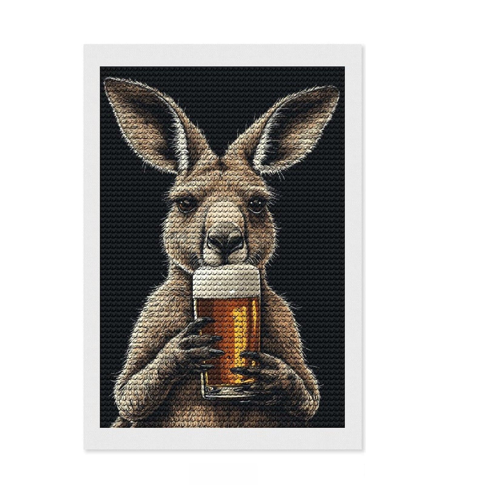Junmoney Kangaroo with Beer Full Drill Diamond Painting Kit 8"x12", Boho Decor, for Family Craft Time, Mindful Craft Activity, Gift Idea