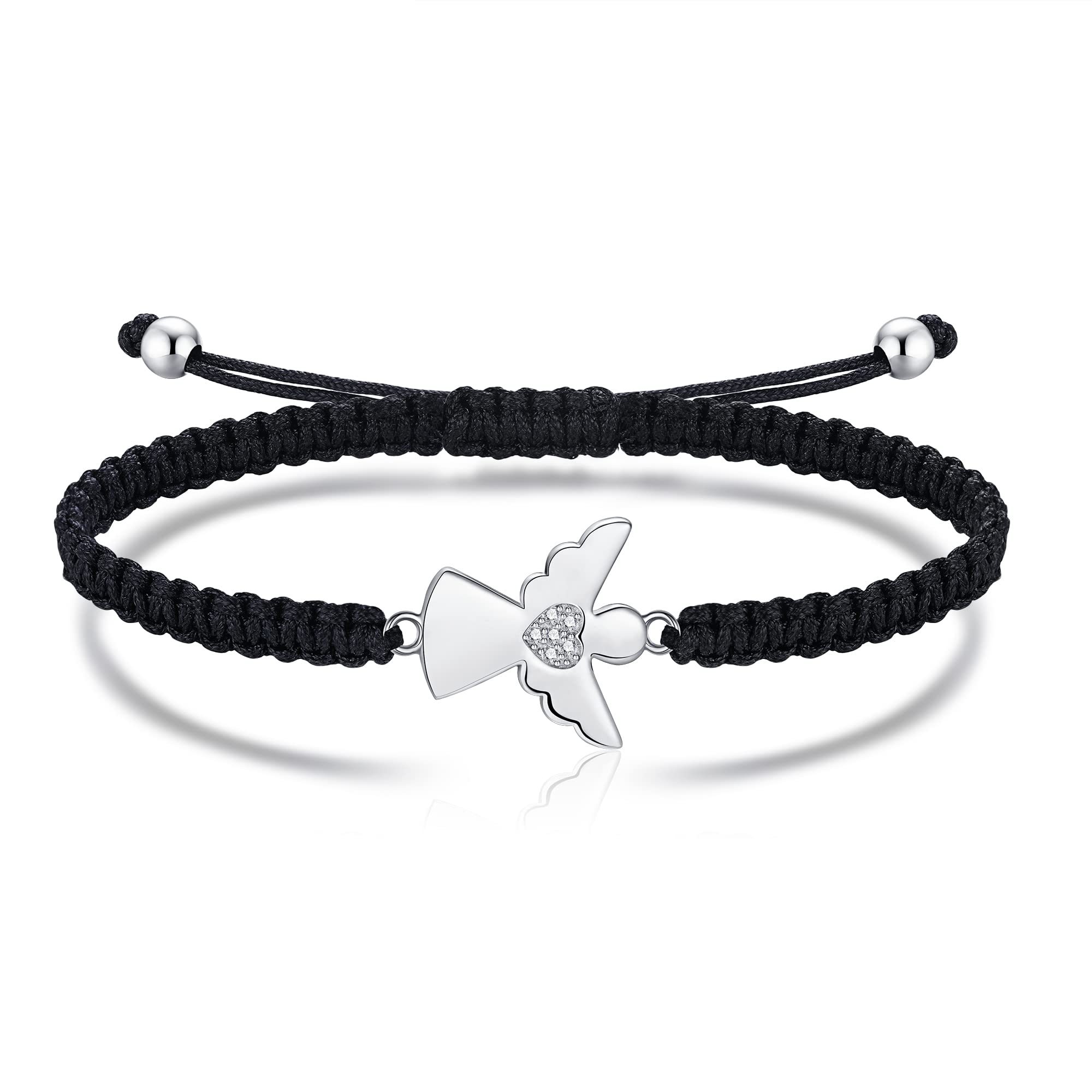 Jrêveinfini Angel De La Guarda Pulsera Mujer Plata de Ley 925, Pulsera Personalizada Mujer, Pulsera De la Suerte Niña Mama Amistad Tela, Regalo Navidad Bautizo Cumpleaños Mujer Niña Mama