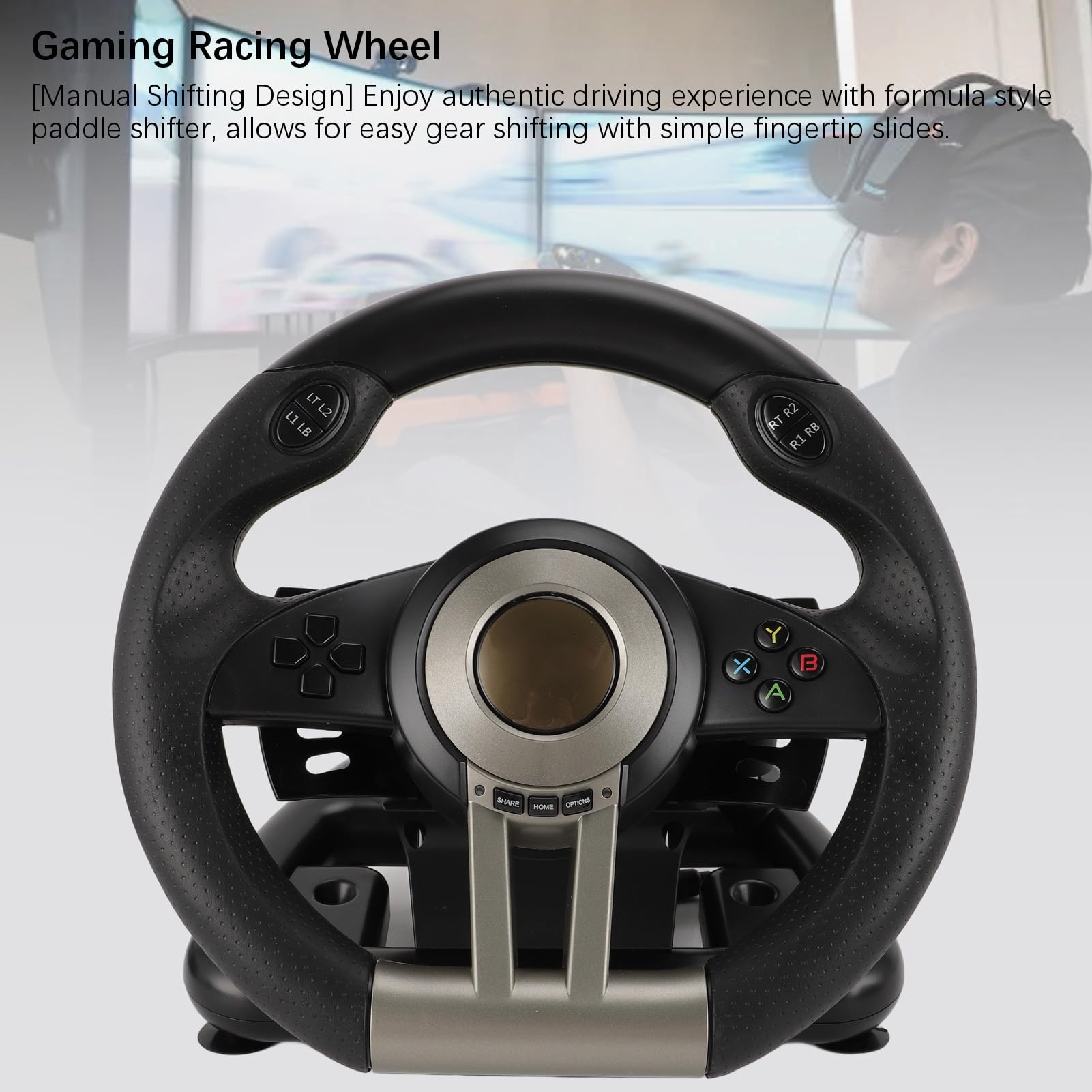 Jectse Volante de Carreras para PC, Volante de Carreras para Juegos de PC con Rotación de 180° con Pedales Antideslizantes, Volante de Carreras de Simulación de Automóvil USB con