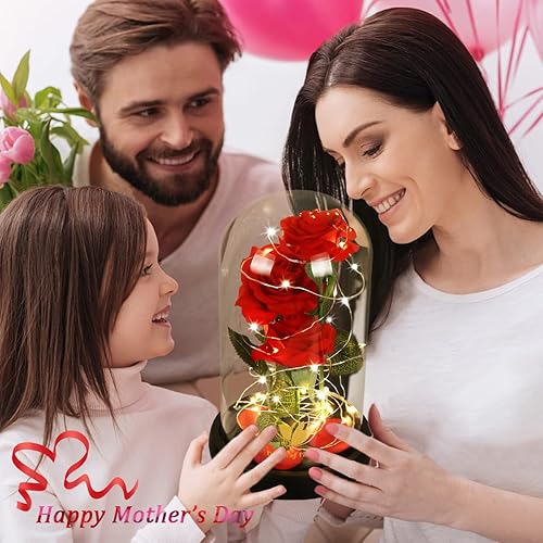Miniatura 40 de Regalos de cumpleaños para mujer, rosa de la Bella y la Bestia en cúpula de cristal, rosa de seda con luces, regalo para mamá, regalos románticos