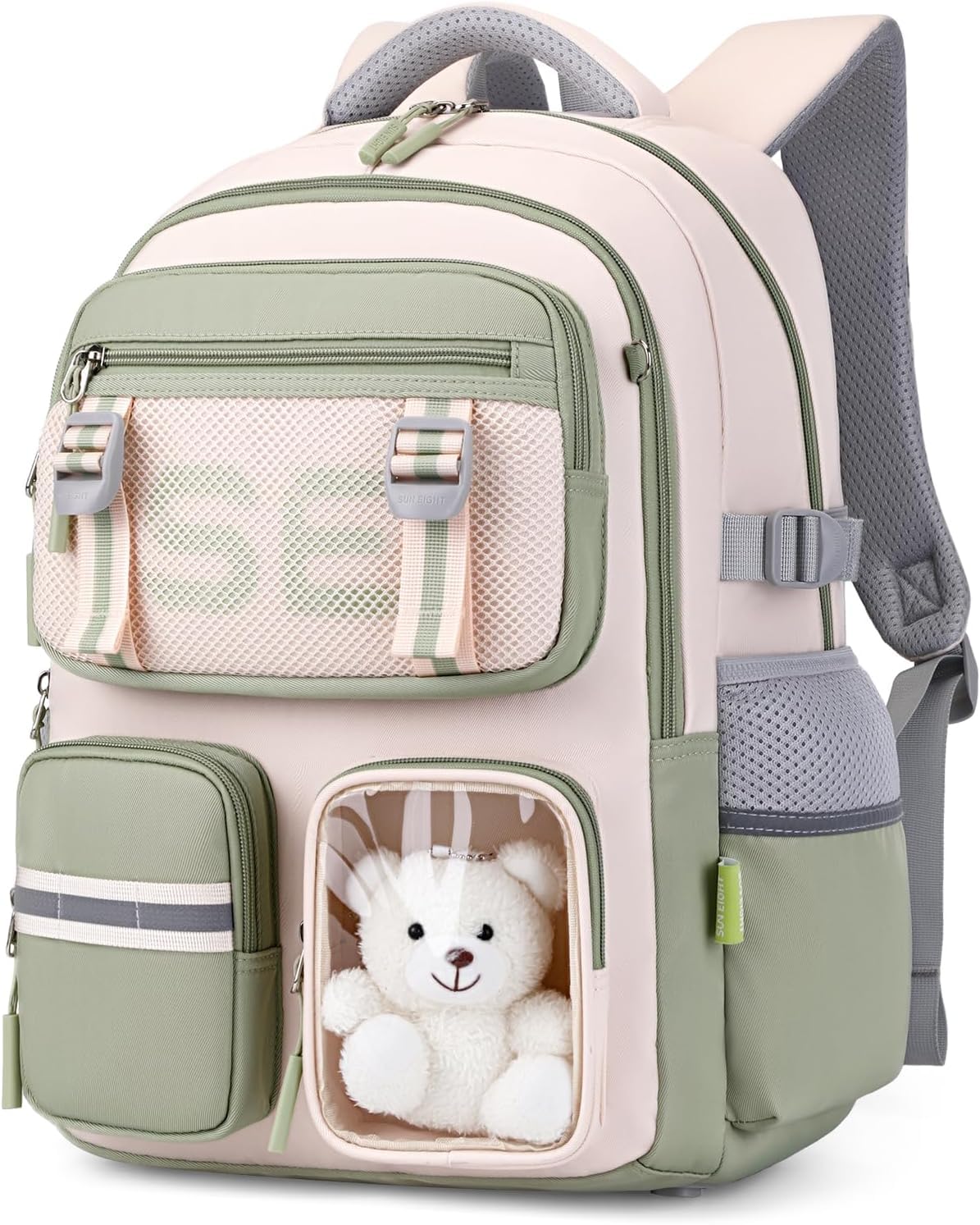 SUN EIGHT Sac à Dos Collège Fille Sac Scolaire Imperméable Léger Vert