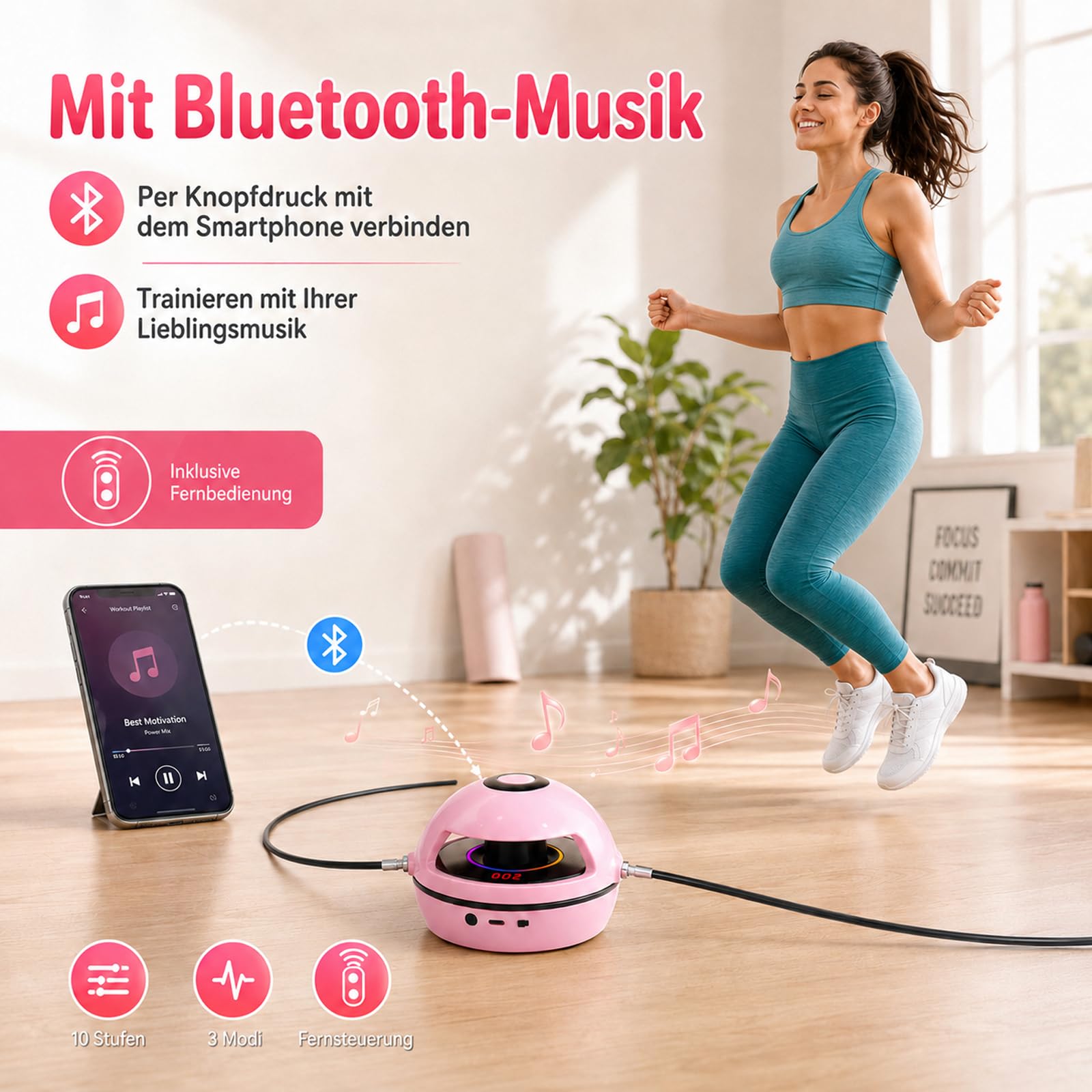 Elektronisches Springseil, Springseilmaschine mit Fernbedienung, Kinder Smartes Springseil, Mit Bluetooth & LED-Display, Trainingsgerät für Kinder und Erwachsene, 10 Stufen Geschw