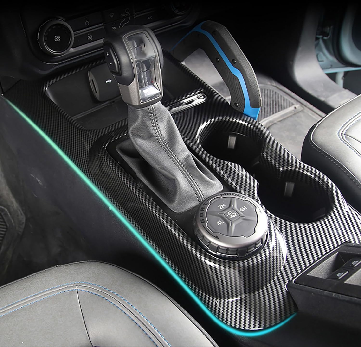 Gear Shift Panel Cover Compatible with Ford Bronco 2021-2024 Gear Shift Knob Console Panel Trim Cup Holder Frame Cover Interior Car Accessories ABS 1PC(Carbon Fiber Style)