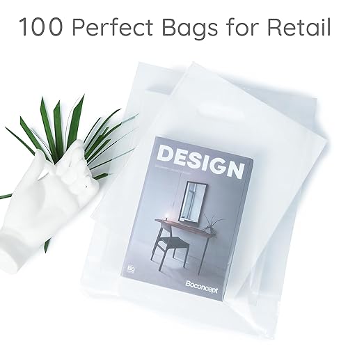 Miniatura 2 de Choice Marts 100 bolsas de plástico transparente con asas de 2 mil, 12 x 15 pulgadas, bolsas de mercancía gruesas y brillantes, bolsas de compras