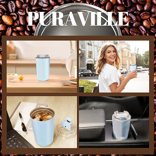 Miniatura 7 de Puraville Insulated Tumblers with Lid, 14 oz Travel Coffee Mug Stainless Steel Vacuum Cup, Leak Proof Reusable Double Walled Coffee Tumbler for Iced