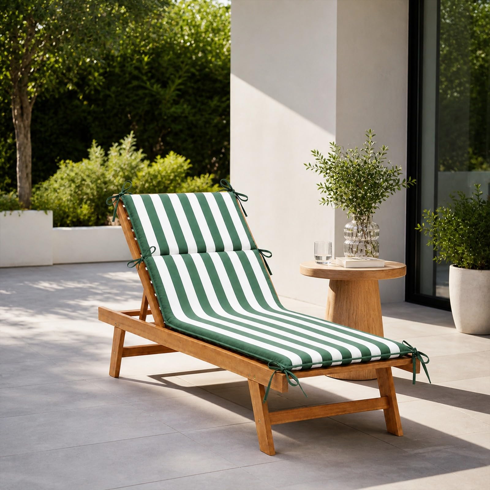 PARAMAISON Cuscino Lettino Prendisole 60x190 cm, Materassino per Lettino Giardino e Piscina, Imbottito 3 cm, con Laccetti Antiscivolo, Universale per Sdraio Esterno |Riga Verde