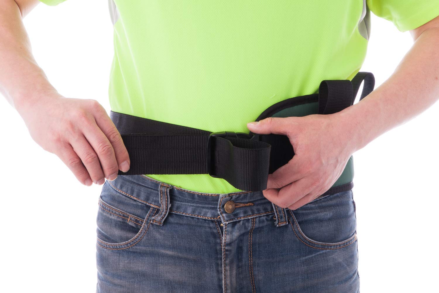 Cintura imbottita con 4 manici e fibbia a sgancio rapido, per fisioterapia, 14 cm