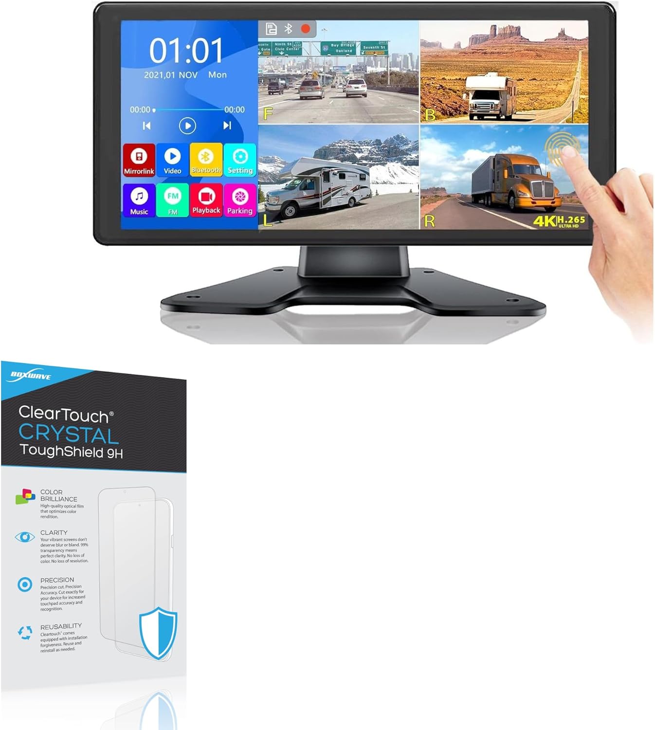 BoxWave Screen Protector Compatible with Douxury Backup Camera System (10.36 in) - ClearTouch Crystal ToughShield 9H (2-Pack), Clear 9H Tough Flexible Film Screen Protector