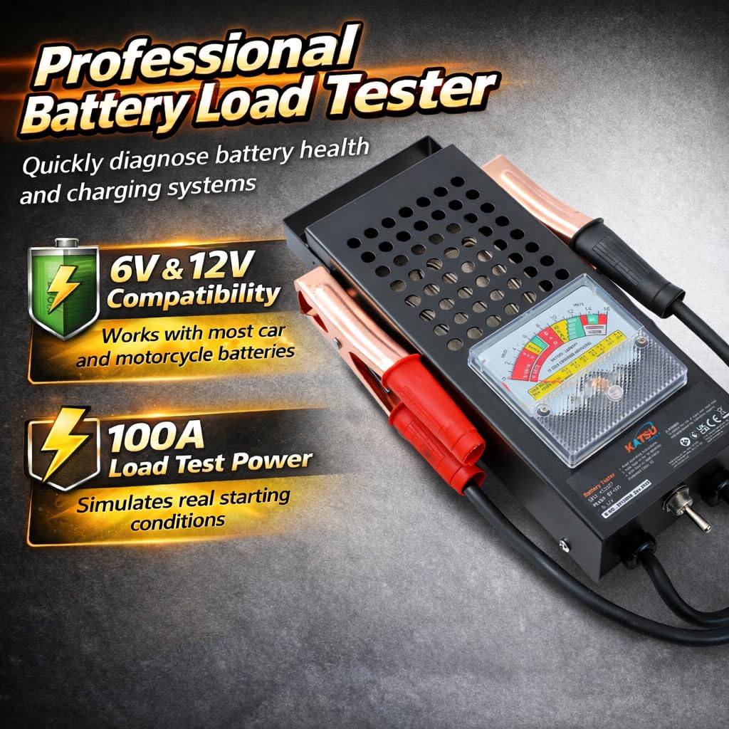 Cargador de batería de coche y comprobador de sistema de carga, de Katsu, 452107, 6 V y 12 V, 100 Amp