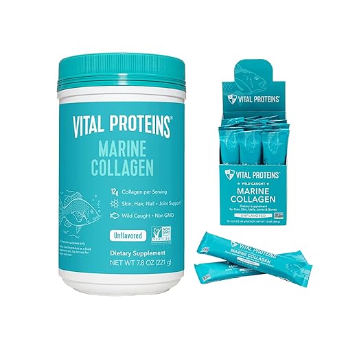Vital Proteins Marine Collagen Peptides Powder Supplement 7.8 oz Canister + Stick Packs (10 g) (Box of 20)