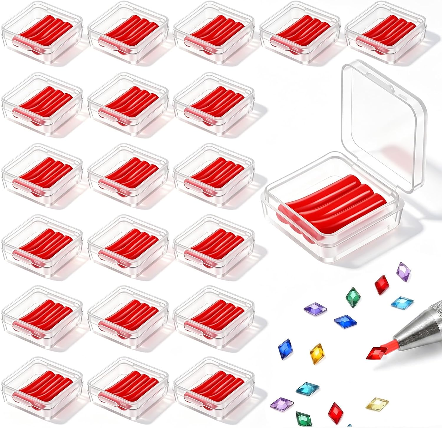 KongTiva 24 Pack Diamond Art Wax Refills, Red Wax Clay Refills with Storage Boxes for Refillable Drill Pen, 3D Embroidery, Nail Art and Rhinestone Crafts Accessories
