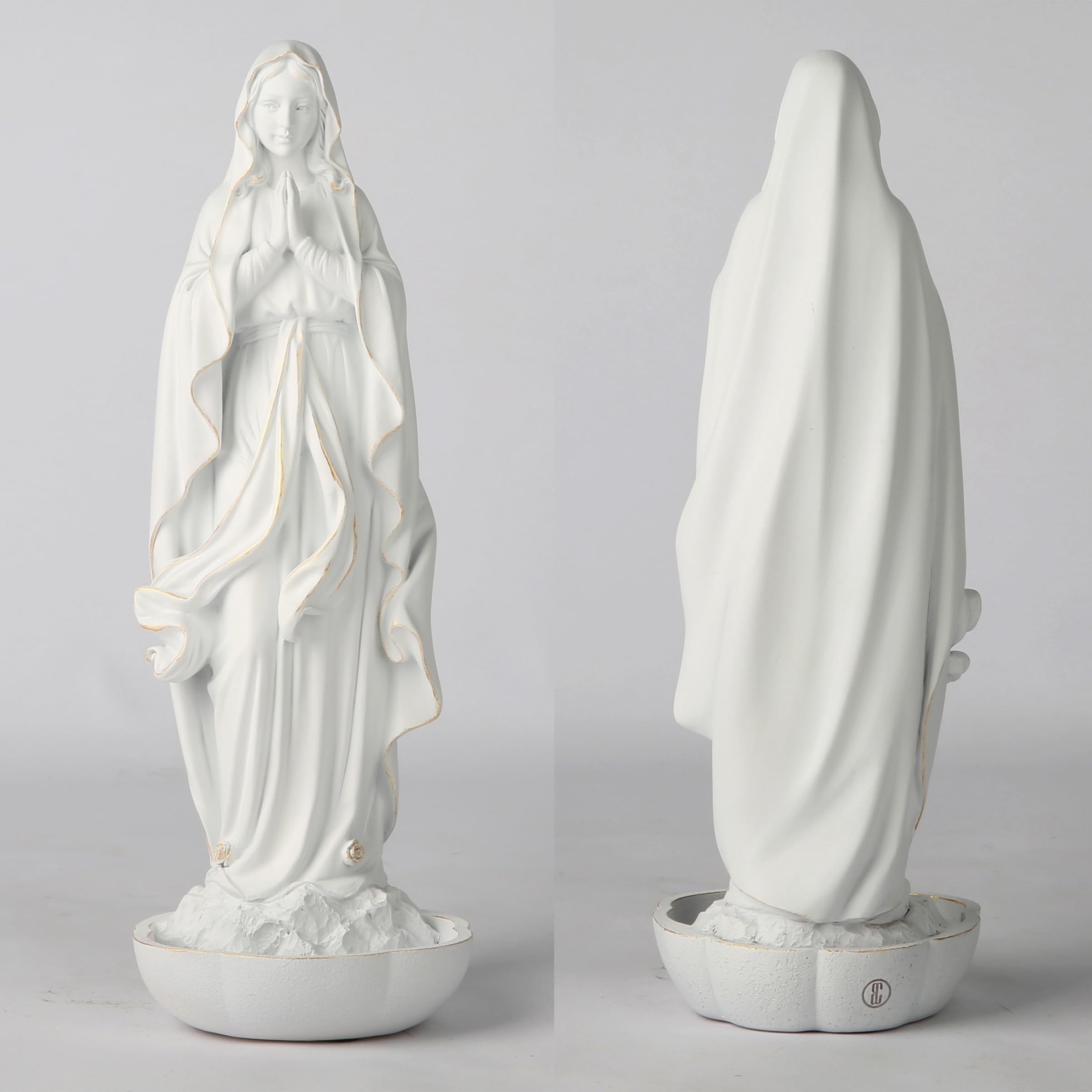BC Katolicka figurka Matki Bożej z Lourdes, biała figurka Najświętszej Maryi Panny, uchwyt na różaniec stołowy, prezent religijny, 25 cm H klasyczna rzeźba renesansowa ręcznie wykonana przez