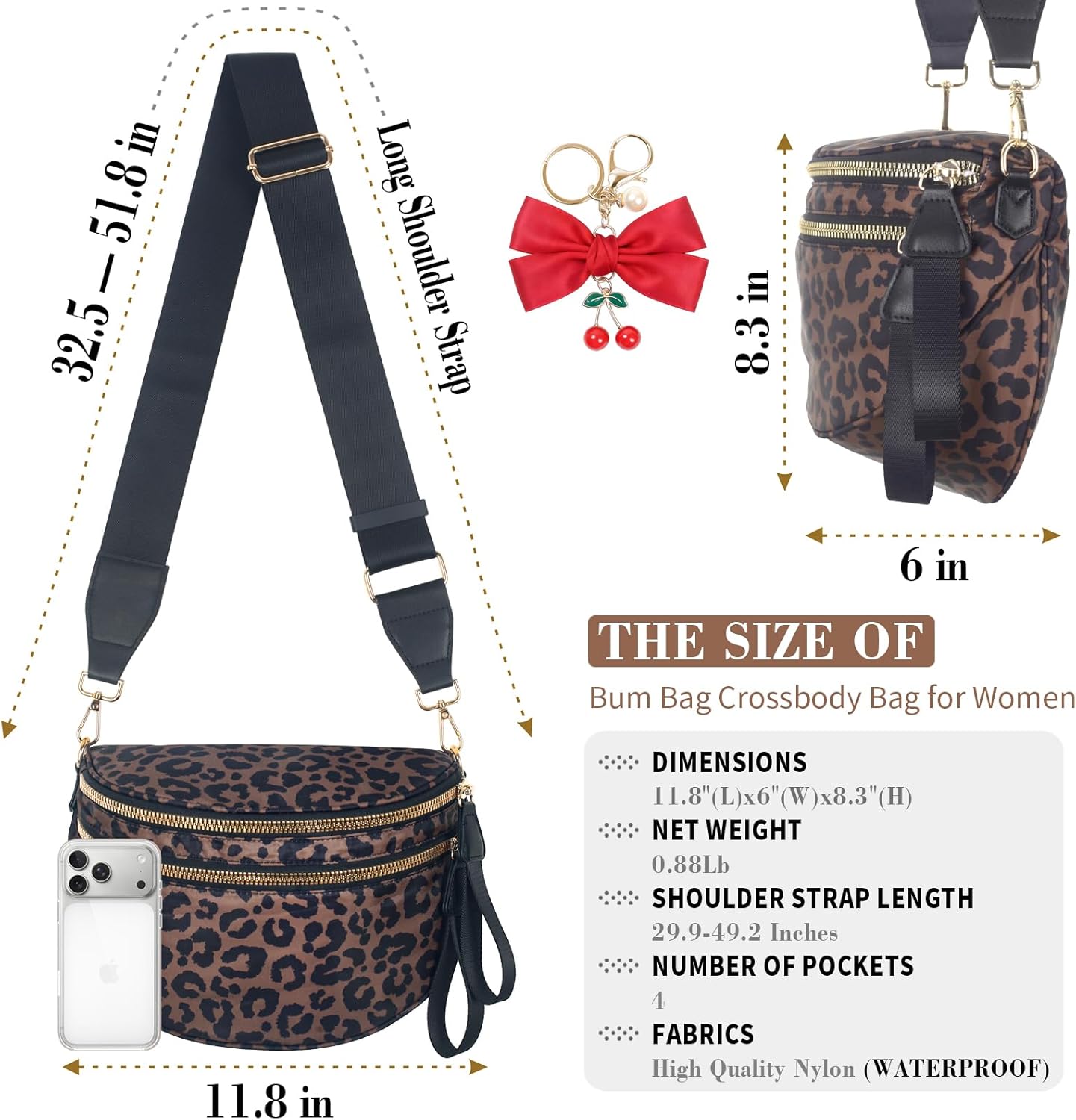 Bum Bag Crossbody Bag for Women | Spacious Bum Bags | Nylon Crossbody Fanny Packs | Leopard Purse Belt Wallet (Colour Bum Bag-Brown Leopard) - Image 4