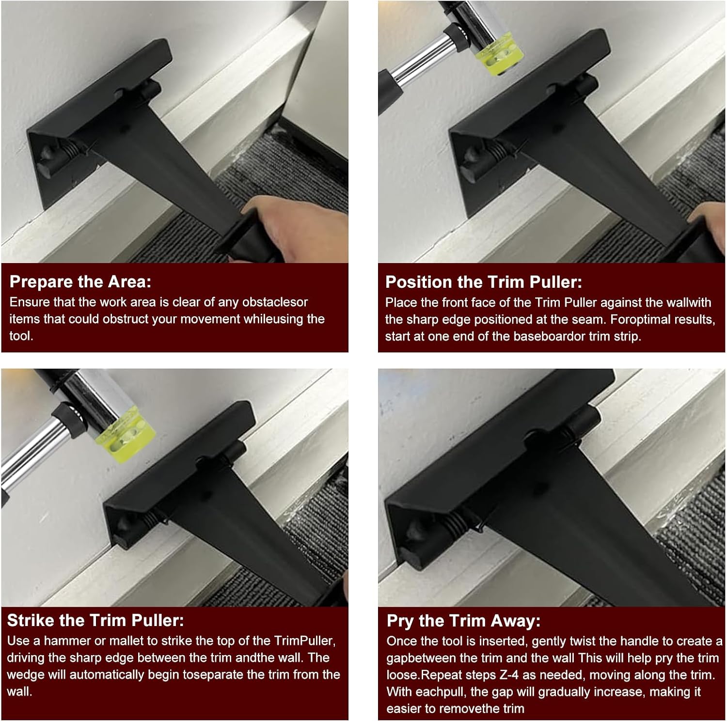 Trim Puller kit - Baseboard and Siding Removal Tool - Multi-Functional for Tile, Baseboard, Siding, Floor Removal - Labor-Saving, Surface-Safe for Home Improvement and Commercial Use