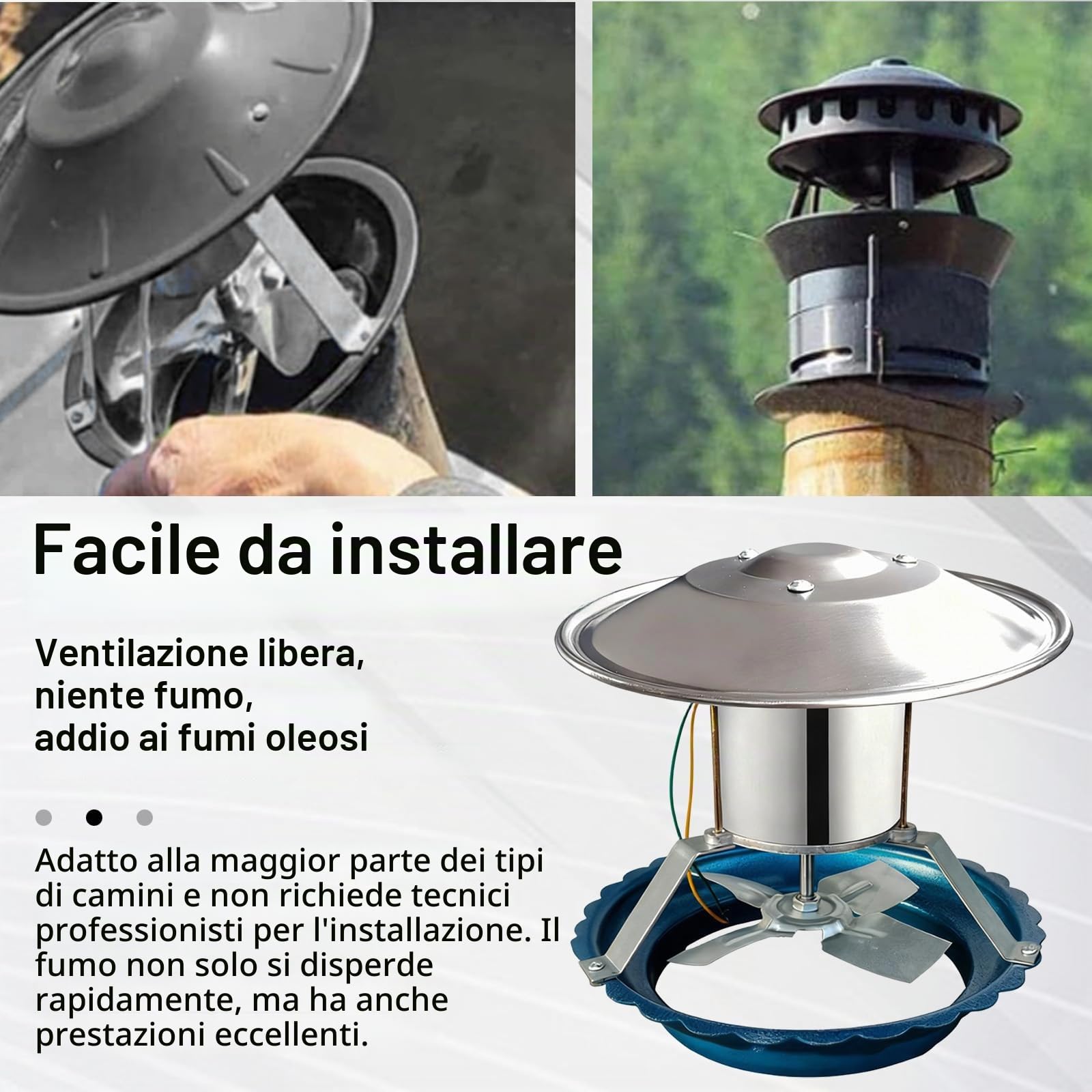120W Aspiratore Fumo, Grande Ventilatore per Camino Ventola Aspirazione da 17,5-24 cm Aspiratore FuMi per Camino con 4 Pale Silenzioso Aspira Cenere Camino