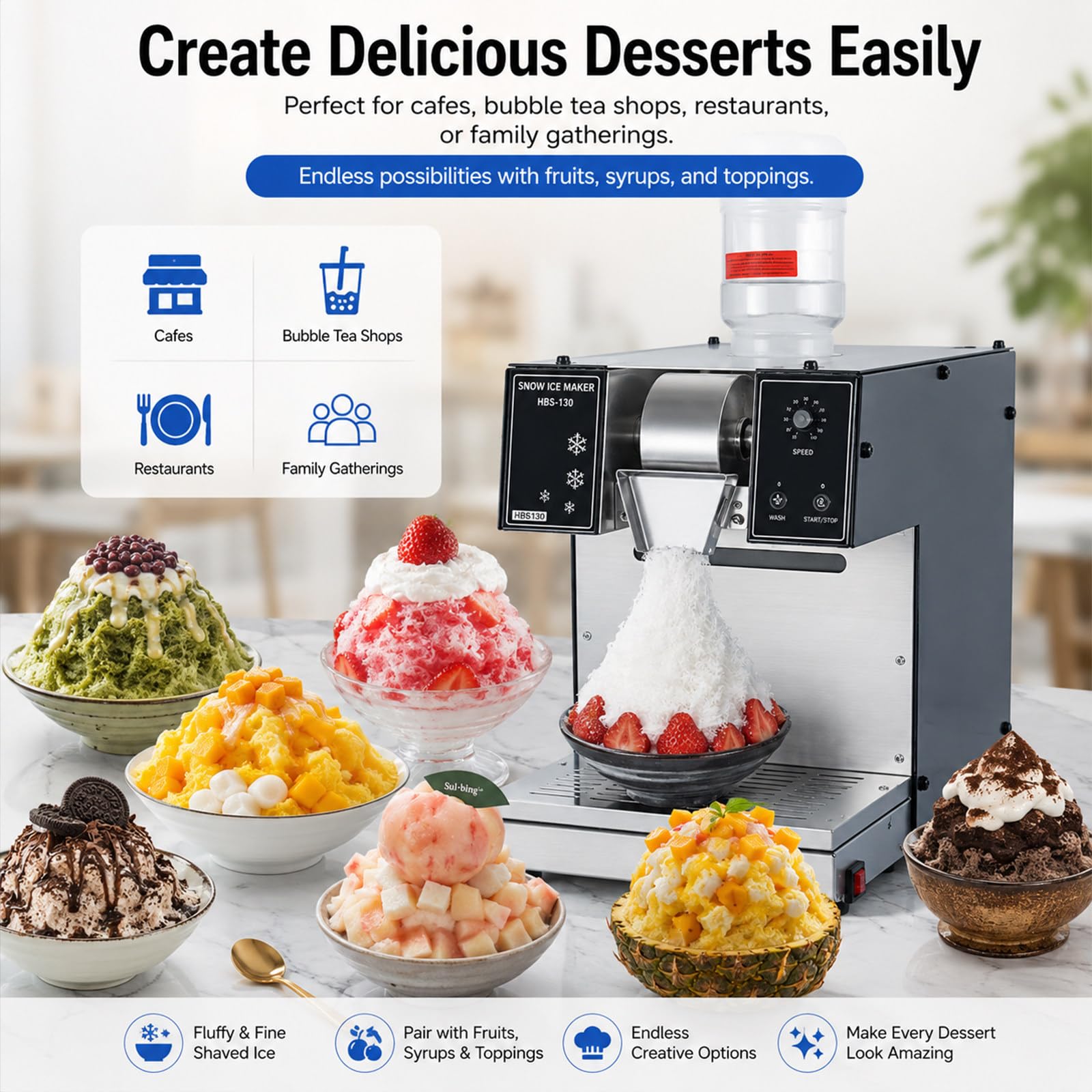 Machine à Glace en Flocons Commerciale puissante, 180kg/j, 3s Rapide, Moteur cuivre Silencieux, Nettoyage Facile. Parfaite pour Food-Trucks, hôtels et pâtisseries.