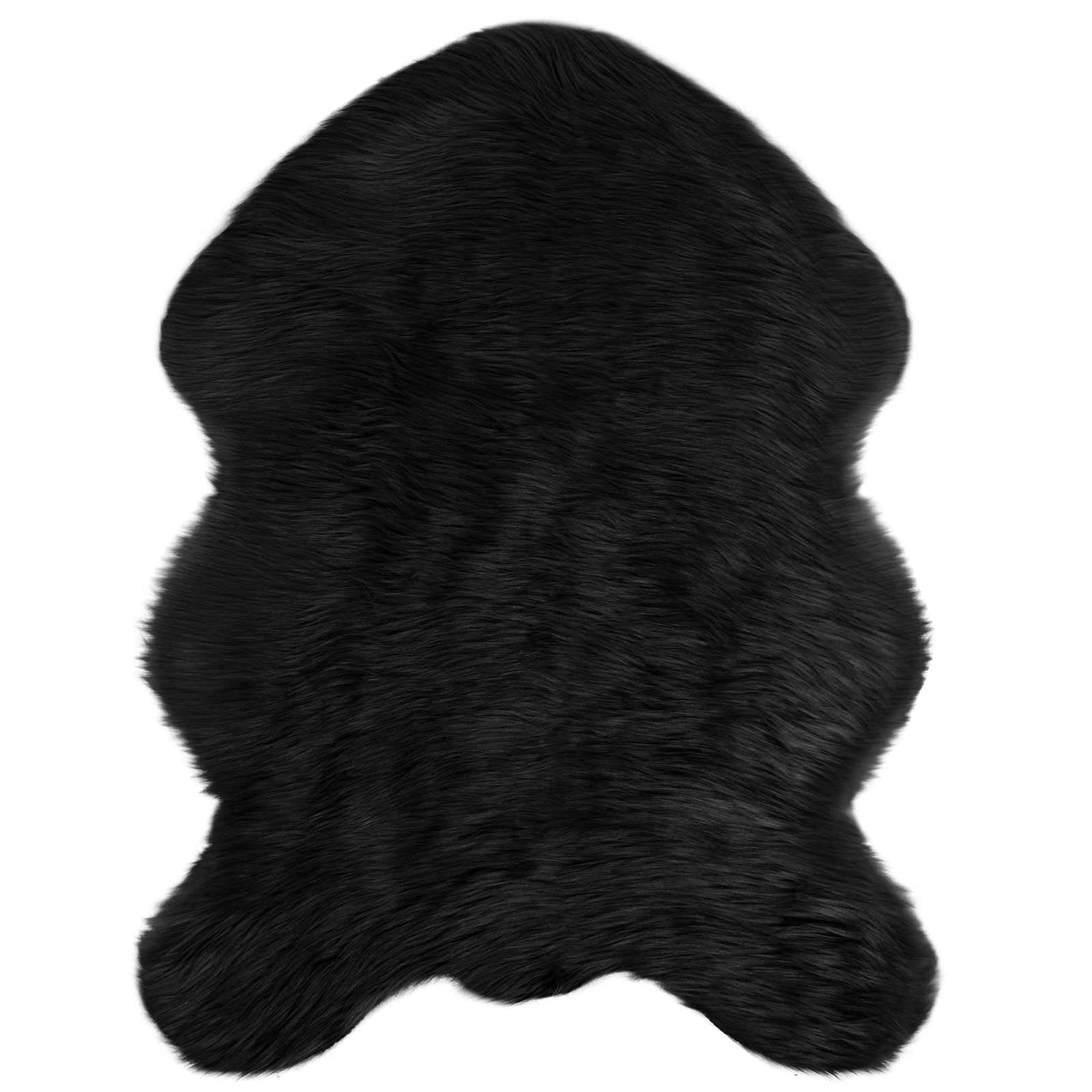 Tappeto in Finta Pelle di Pecora Nero 80x120 cm Per Interni | Morbido scendiletto sagomato a pelo lungo per soggiorno e camera da letto, dona calore alla casa.