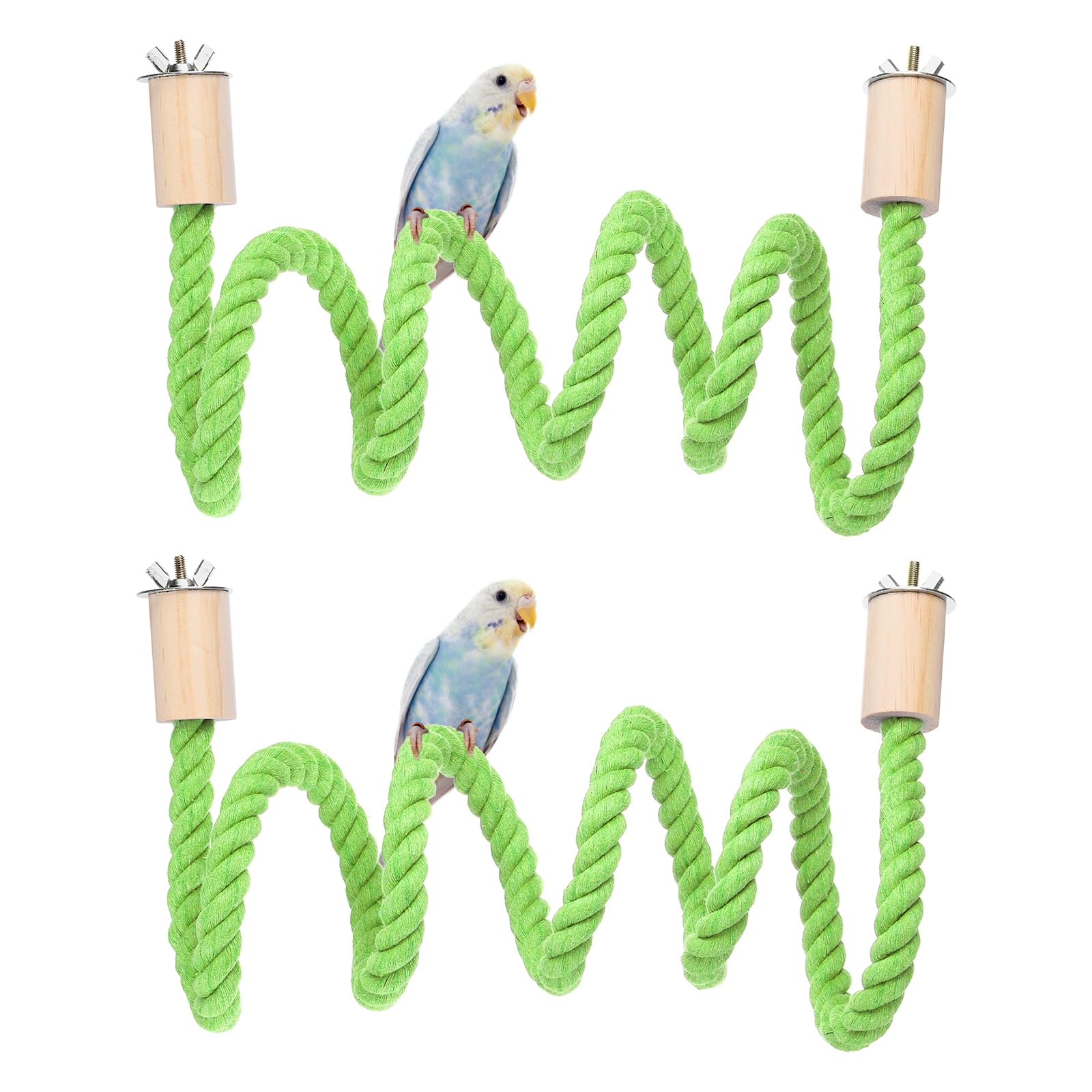 sourcing map 2 Pcs Bird Rope Perch Swing, Stand Rope Perch Standing Pole Accessory Climbing Swing Paw Grinding 140cm / 55 Inch, (Light Green) Intended for Parrot/Parakeet/Budgies/Cockatiels