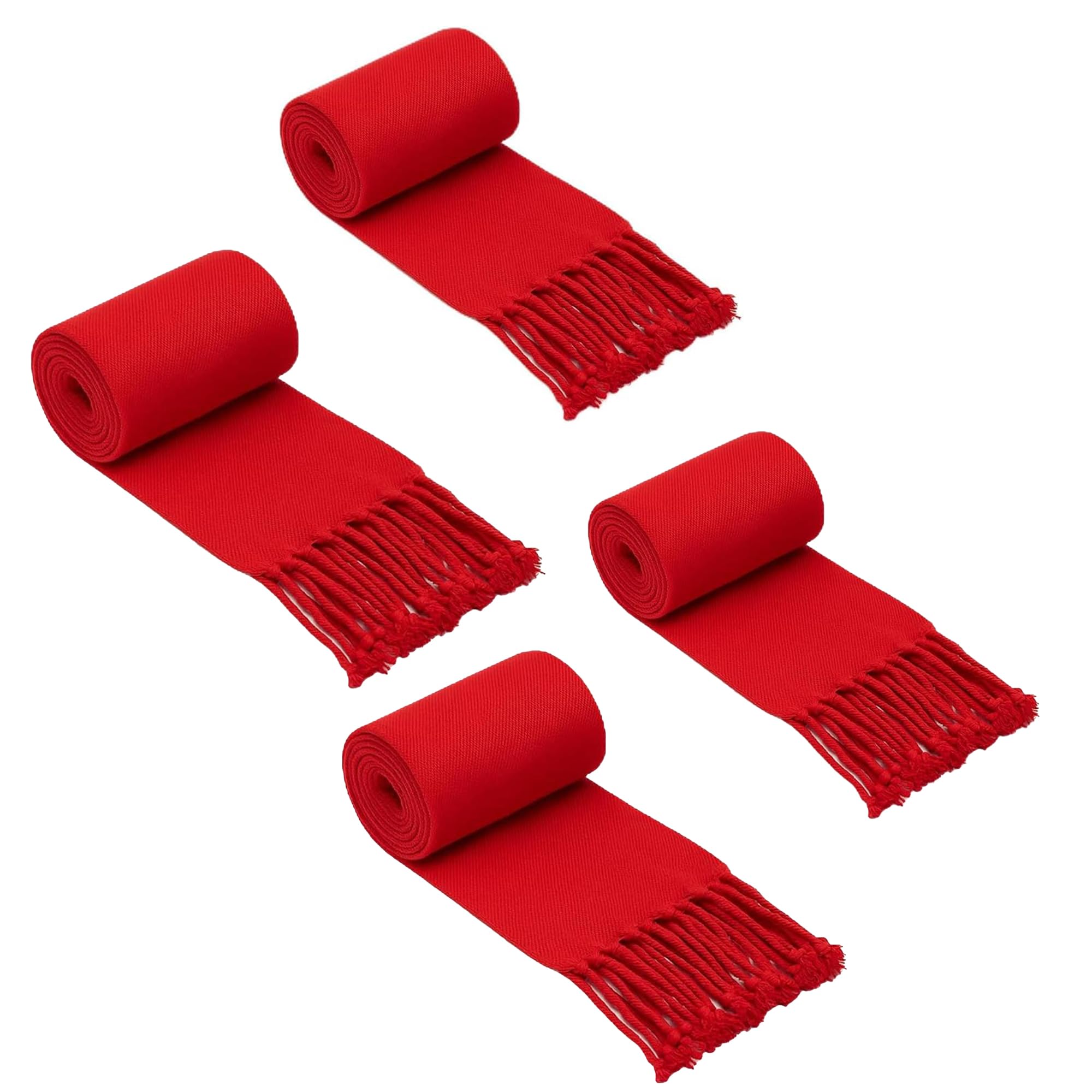 Genérico Pack 4 Fajin Rojo Fiestas 2,5 m x 12 cm, Algodón y Acrílico, Fajín San Fermín, Faja Roja, Fajin Fiestas Peñas, Con Flecos, Faja Tradicional Española, Fabricada en España