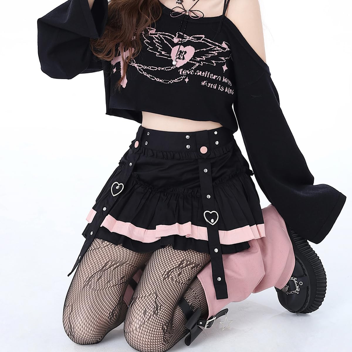 Women's Casual Fashion High Waist A-line Mini Skirt Y2K Cute Suspenders Decoration Splicing Pleated Skirt - Image 8