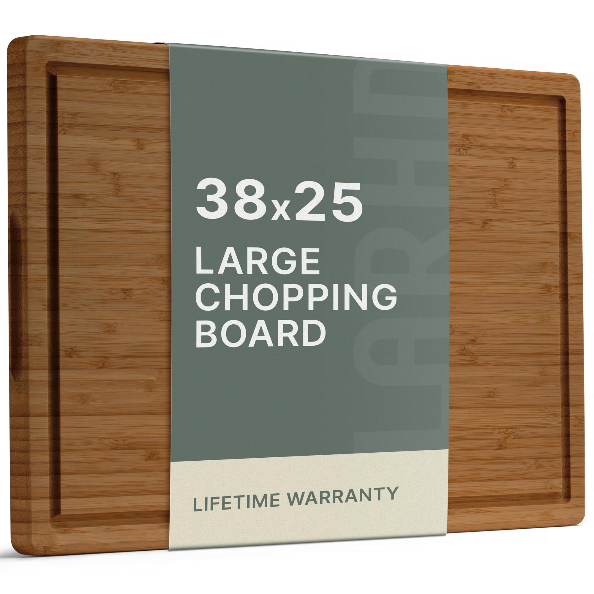 LARHN Large Carbonised Bamboo Chopping Board for Kitchens - 38.5 x 25 x 2 cm - Thick Wooden Chopping Boards for Cutting, Slicing and Carving Meat, Fish and Vegetables