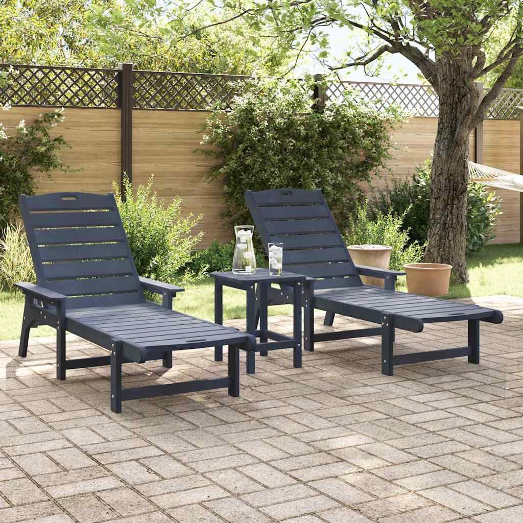 Set di 2 lettini prendisole blu navy, 195,5 x 53 x 98,5 cm, in polietilene, robusto lettino relax con schienale regolabile, per giardino, terrazza e piscina