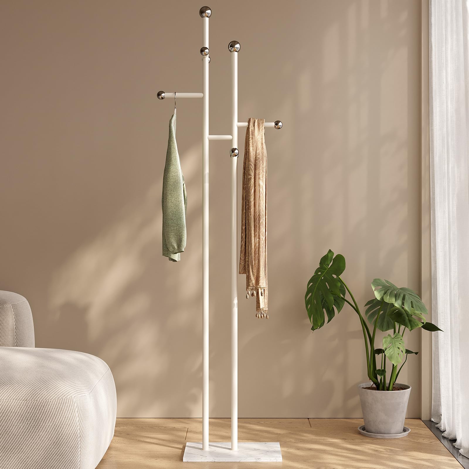 JIAYUEJU Metal Standing Coat Rack for Entryway Bedroom Living Room (White)