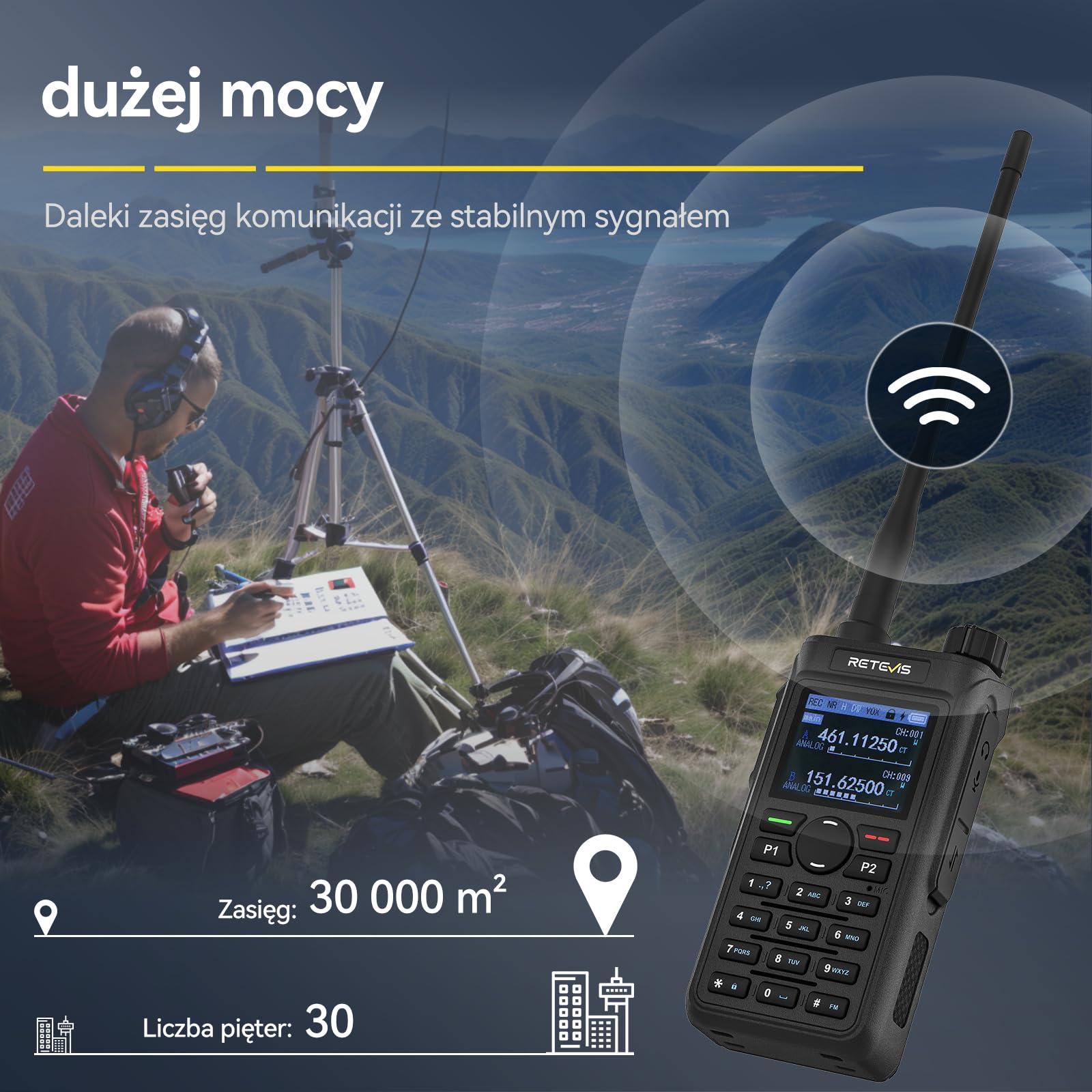 Retevis C62 Przenośne Radio, Akumulatorowe Ham Radio, Walkie-talkie o Dużym Zasięgu, 2000mAh, do Restauracji, Hoteli, Supermarketów (opakowanie 1 szt)