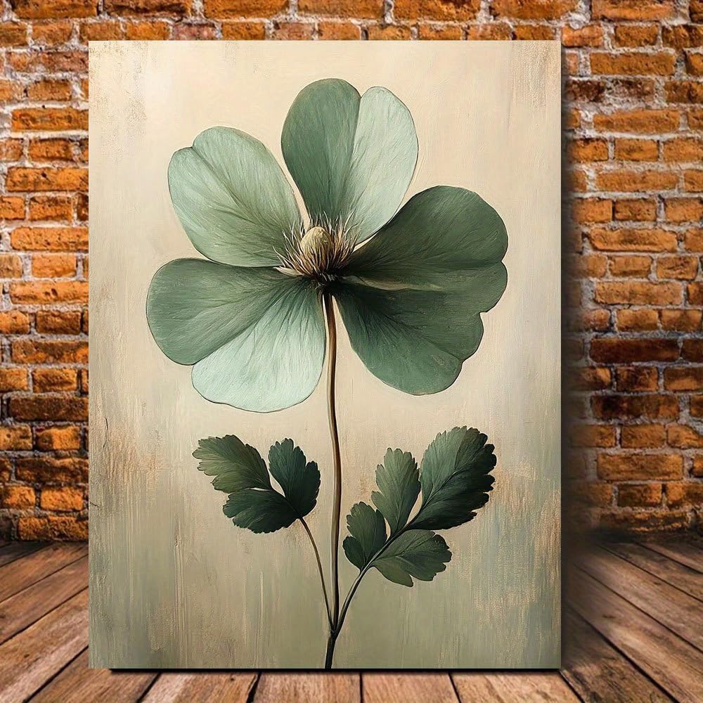 LMYSXAOZ Canvas Wall Art - Large Clover in Light Green Beige, Elegant for Home, Bathroom, or Kitchen Decor(65x130cm/Frameless)