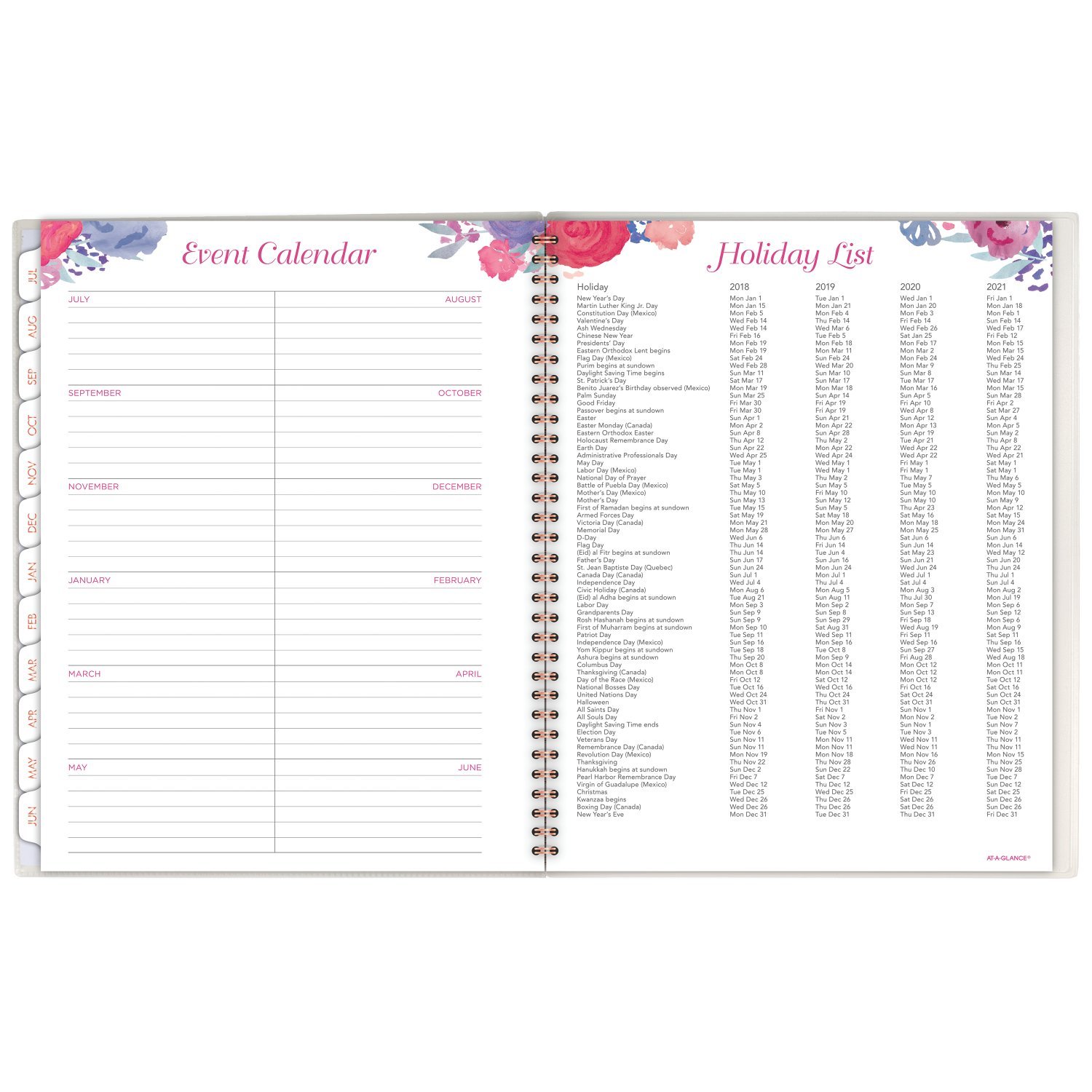 AT-A-GLANCE - Agenda escolar semanal, mensual, para citas, julio de 2018, junio de 2019, 8,1/2" x 11", Madrid, negro (793-905A-A8)