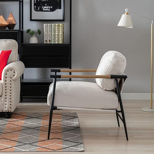 Miniatura 7 de LukeAlon Silla decorativa de felpilla de mediados de siglo, silla de sala de estar ultra suave con patas de metal, sillón moderno tapizado cómodo