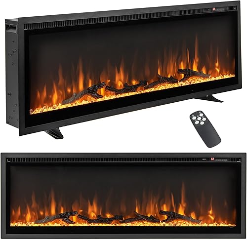 Tangkula Insertos de chimenea eléctrica de 50 pulgadas, empotrados, montado en la pared e independiente, calentador de chimenea delgado de 1500 W