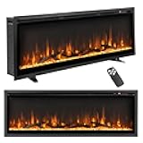 Tangkula 50 Inches Electric Fireplace Inserts, Recessed, Wall Mounted and Freestanding 1500W Slim Fireplace Heater with Remote Control, Adjustable Flame Color & Brightness (50 Inches)